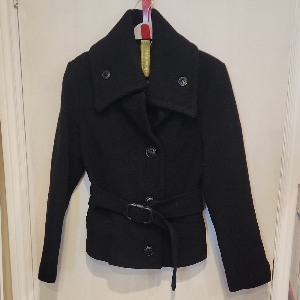Soia & Kyo Black Pea Coat with Belt
